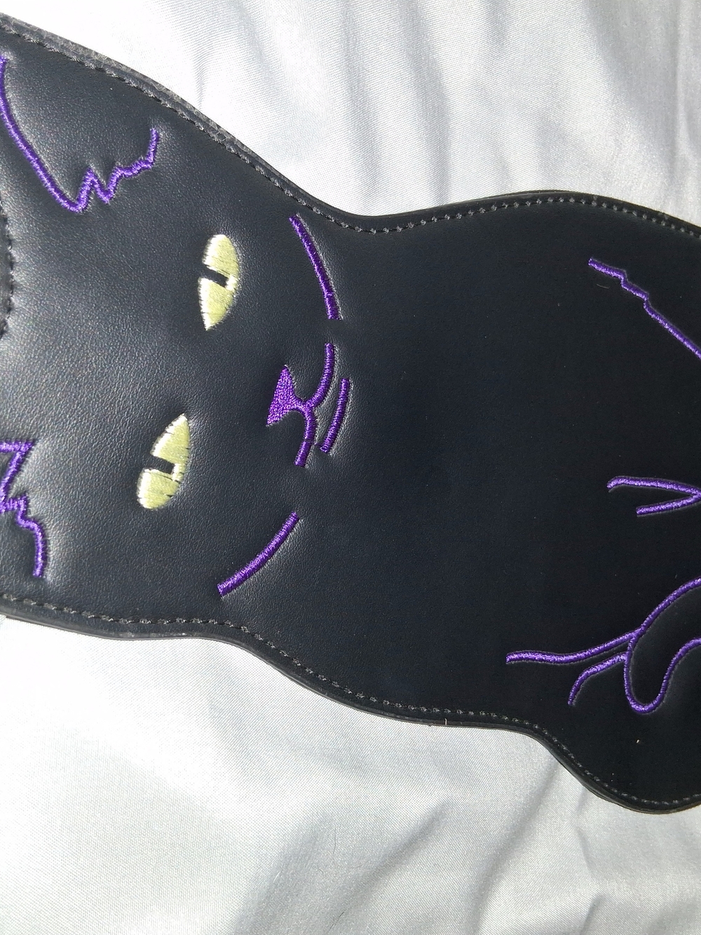 Black Faux Leather Cat Accessory with Purple Stitching No Strap - Picture 5 of 8